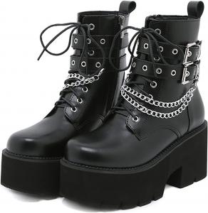 Женские ботильоны на платформе с массивным каблуком, заклепками и пряжками, мотоботинки, удобные короткие ботинки с цепочкой, готические ботинки для женщин с пряжками ZJING, G