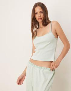 Пижамная майка-борцовка Mix & Match в полоску зеленого шалфея Asos Design