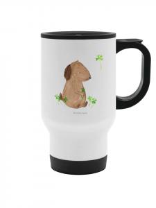 Mr. & Mrs. Panda Белая дорожная кружка с изображением собаки и клеверного листа, без надписи