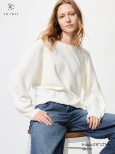 Хлопковый 3D-джемпер с объемными рукавами Uniqlo, 01 off white