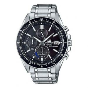 Часы CASIO EDIFICE Quartz Waterproof Solar Powered Stainless Steel Strap Mens Black Analog, черный