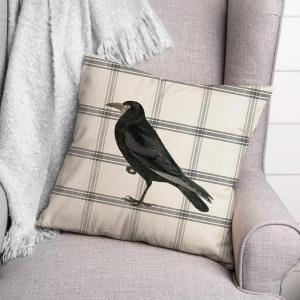 Creative Products Декоративная подушка с вороном на клетке, мягкий чехол, черный Raven on Plaid