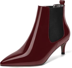 Женские офисные ботильоны SKYSTERRY с заостренным носком, лакированные, модные, невысокий каблук 2 дюйма, Black Burgundy