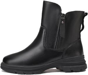 Женские зимние ботинки Niiyyjj с противоскользящей подошвой, из натуральной кожи, ботильоны на молнии большого размера, Black Wool