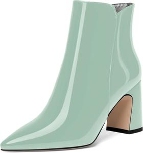 Женские ботильоны ROSERWISH для свиданий, мода, на молнии, повседневные, с заостренным носком, лакированные, с массивным каблуком 3,3 дюйма