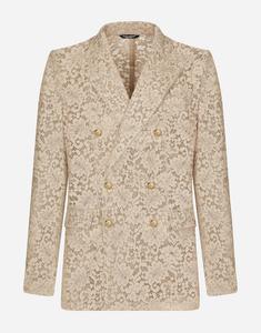 Двубортный жакет из кружева кордонетто Dolce & Gabbana, бежевый