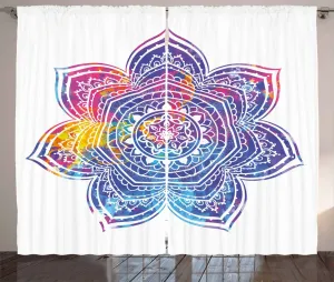 Штора ABAKUHAUS Rustic Leaf, прозрачная, этнический лотос, универсальная ленточная штора для гостиной с петлями и крючками, 280 x 225 см, цвет: коричневый, желтый, фиолетовый, синий, розовый Abakuhaus