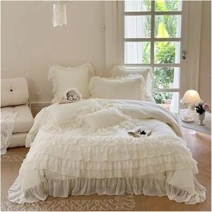 YUSIWOAL Комплект постельного белья Bianco из египетского хлопка с французскими кружевными рюшами Bianco