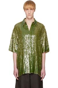 Рубашка цвета хаки с пайетками Dries Van Noten