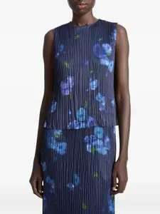 Плиссированный топ с цветочным принтом Vince, синий