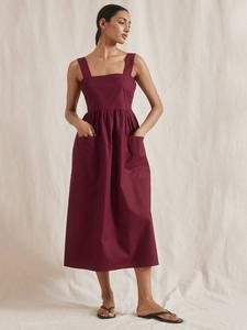 Платье из чистой органической хлопковой ткани с защипами на спине Albaray, Red