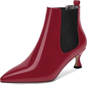 Женские офисные ботильоны WAYDERNS с острым носком, милой резинкой, лакированной поверхностью, низким каблуком-китен 2 дюйма, Black Burgundy