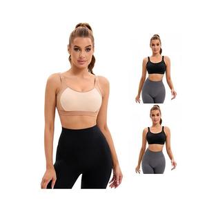 3 упаковки женских спортивных бюстгальтеров с контрастными цветами, регулируемыми бретелями и фиксированной чашкой, U-образная спинка Inspire Chic, Black Beige