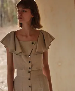 Укороченная блузка из ткани, напоминающей лен, синий Jill By Jill Stuart