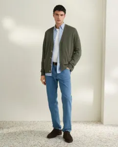 Мужской однотонный кардиган на пуговицах из 100% мериносовой шерсти Emidio Tucci, цвет Kaki