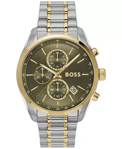 Мужские часы Grand Prix 44 Quartz Chronograph с хронографом, кварцевые, двухцветные из нержавеющей стали, диаметр 44.50 мм Hugo Boss