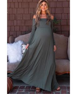 Розовое однотонное макси-платье для беременных с открытыми плечами Pinkblush, Olive green