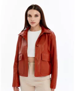 Женская укороченная кожаная куртка Furniq UK, коричневый