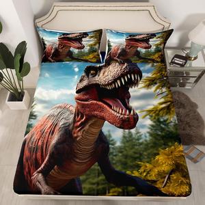 Erosebridal Фиттед простыня с динозаврами, комплект постельного белья с динозаврами и рептилиями, кавай декор комнаты, Brown Green
