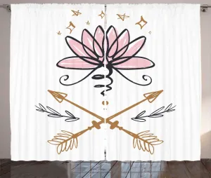 Штора в стиле бохо-рустик от ABAKUHAUS, эскиз Лотос и стрелы, присборенная штора из тесьмы для спальни с петлями и крючками, 280 x 225 см, цвет: розовый, темно-синий, серый Abakuhaus