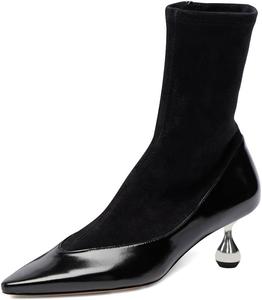 Женские узкие ботильоны XYD на щиколотку с закрытым заостренным носком, расклешенным металлическим низким каблуком и боковой молнией, модная обувь для платья, Black