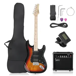 Электрогитара Glarry GST HSS с звукоснимателями и усилителем 20 Вт Sunset