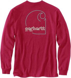 Мужская свободная футболка Carhartt 106496 из плотной ткани с длинным рукавом и принтом C на кармане, Crabapple Heather