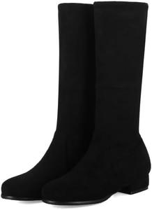 Женские ботинки из искусственной замши с эластичной вставкой, средней длины, с низким плоским каблуком WAOLSU, Black