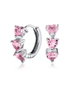 Романтичные розовые серьги-кольца с фианитами в форме сердца, маленькие, из стерлингового серебра Bling Jewelry, pink