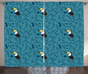 Штора ABAKUHAUS "Банановый лист в деревенском стиле", тукан с голубыми глазами, присборенная штора из тесьмы для спальни с петлями и крючками, 280 x 245 см, цвет: сине-желтый Abakuhaus