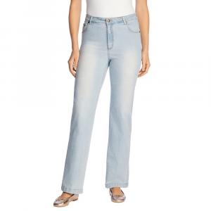 Женщина в женских эластичных джинсах больших размеров для высоких и широких штанин Woman Within, цвет Light Wash Sanded