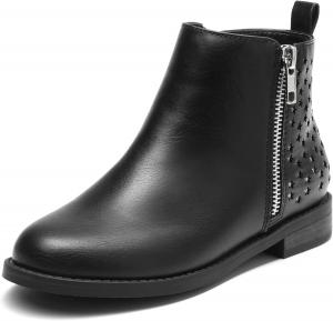 DREAM PAIRS Детские ботинки для девочек, модные ботильоны с блестящими звездами, боковая молния, низкий каблук, теплая обувь для малышей/младших детей/старших детей, Black/Pu