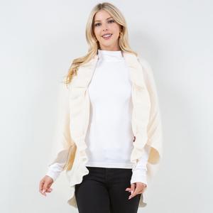 Вязаное пончо-шаль с открытым передом и оборками TRUEDAMES, айвори