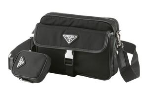 PRADA Кожаная наплечная сумка через плечо с нейлоновой вставкой мужская черная
