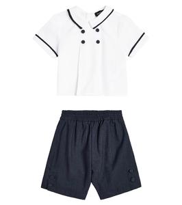 Комплект из хлопка и льна с рубашкой и брюками Monnalisa, Panna+Blu