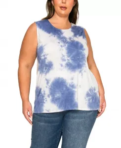 Майка большого размера с принтом тай-дай на пуговицах сзади COIN 1804, мультиколор