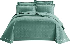 Generic Стеганое постельное белье из хлопка однотонного зеленого цвета Green