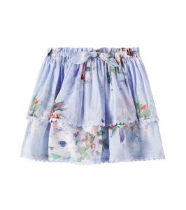 Юбка Everley из хлопка с ярусами Zimmermann Kids, Light Blue Watercolour Floral