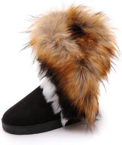 Женские зимние сапоги из искусственного меха, с отделкой под замшу, пушистые и мягкие, короткие ботильоны, теплые и удобные, для улицы, на плоской подошве, средней длины Generic, Black