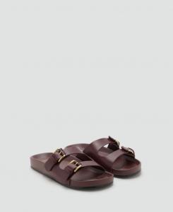 Женские сандалии на плоской подошве с пряжкой MANGO, Burgundy