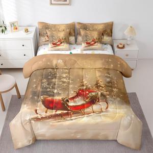 Erosebridal Винтажный комплект постельного белья с новогодней тематикой, рождественские елки и снежинки, Pale Brown Red