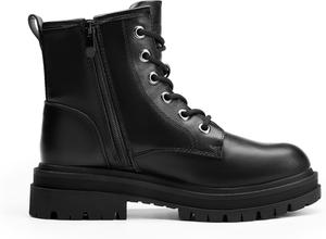 Ботинки DREAM PAIRS Combat Ботинки на шнуровке с платформой, боковой молнией и рифленой подошвой, Black