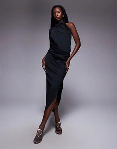 Платье миди на одно плечо ASOS DESIGN черного цвета из ткани в стиле «скуба»