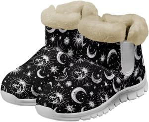 Женские зимние ботинки chaqlin Snow Boots Galaxy, ботинки до щиколотки с нескользящей подошвой, широкие повседневные уличные рабочие ботинки с плоским каблуком, легкие мягкие ботинки с флисовым плюшем, Stars Moon Sun Earth