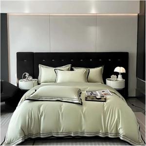 YUSIWOAL Комплект постельного белья из египетского хлопка 1000TC черный с вышивкой и широким краем