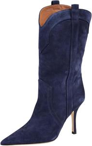 Женские ботинки до середины голени, ковбойские ботильоны, туфли на высоком каблуке-стилете с заостренным носком, обувь без застежки, для вечеринок, свиданий, выпускных, размер 4-16 US Wo wagas, Navy