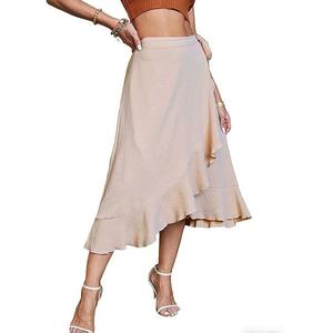 Женская длинная юбка из шифона с запахом и асимметричным подолом Clearflower, Beige