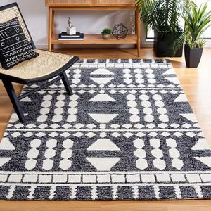 Ковер SAFAVIEH, 92 x 153 см, Capri Collection, Black & Ivory, ручной работы, геометрический узор, шерсть, подходит для помещений с высокой проходимостью: прихожая, гостиная, спальня (CPR709Z)