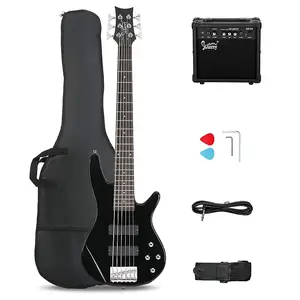 Бас-гитара Glarry GIB на 6 струн, полный размер, датчик HH, черная / усилитель 20 Вт