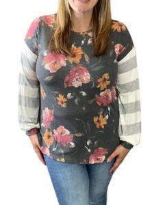 Топ с цветочным принтом и полосками серого цвета honeyme